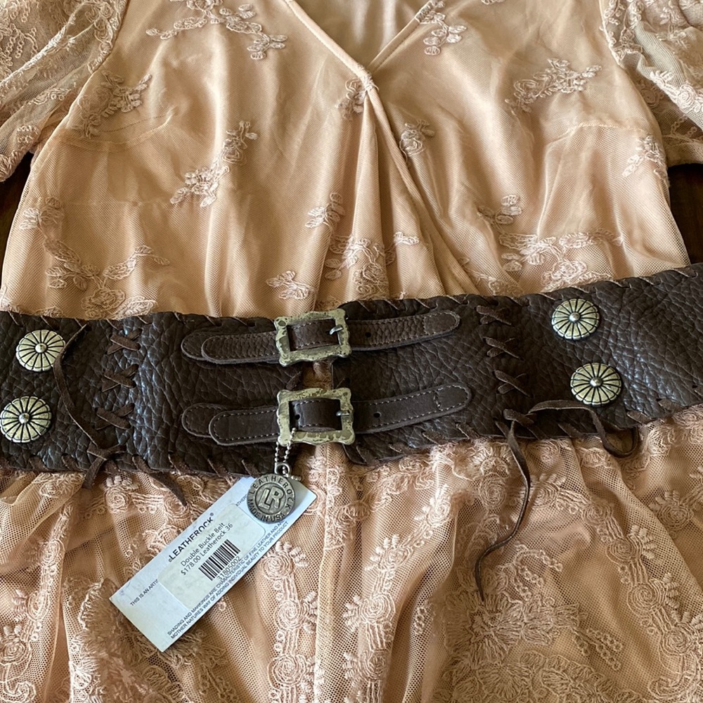 Brown leather double buckle belt